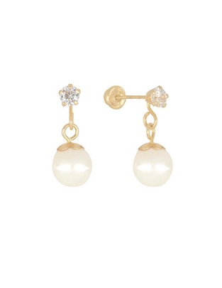 Broqueles de gota de oro amarillo 14 K con acabado brillante zirconia 1