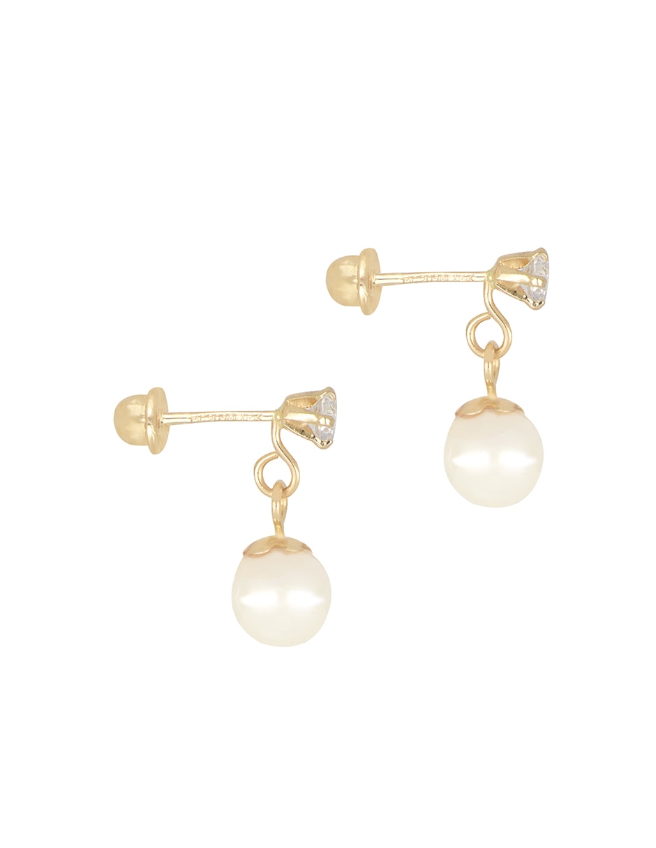 Broqueles de gota de oro amarillo 14 K con acabado brillante zirconia Broqueles de gota de oro amarillo 14 K con acabado brillante zirconia