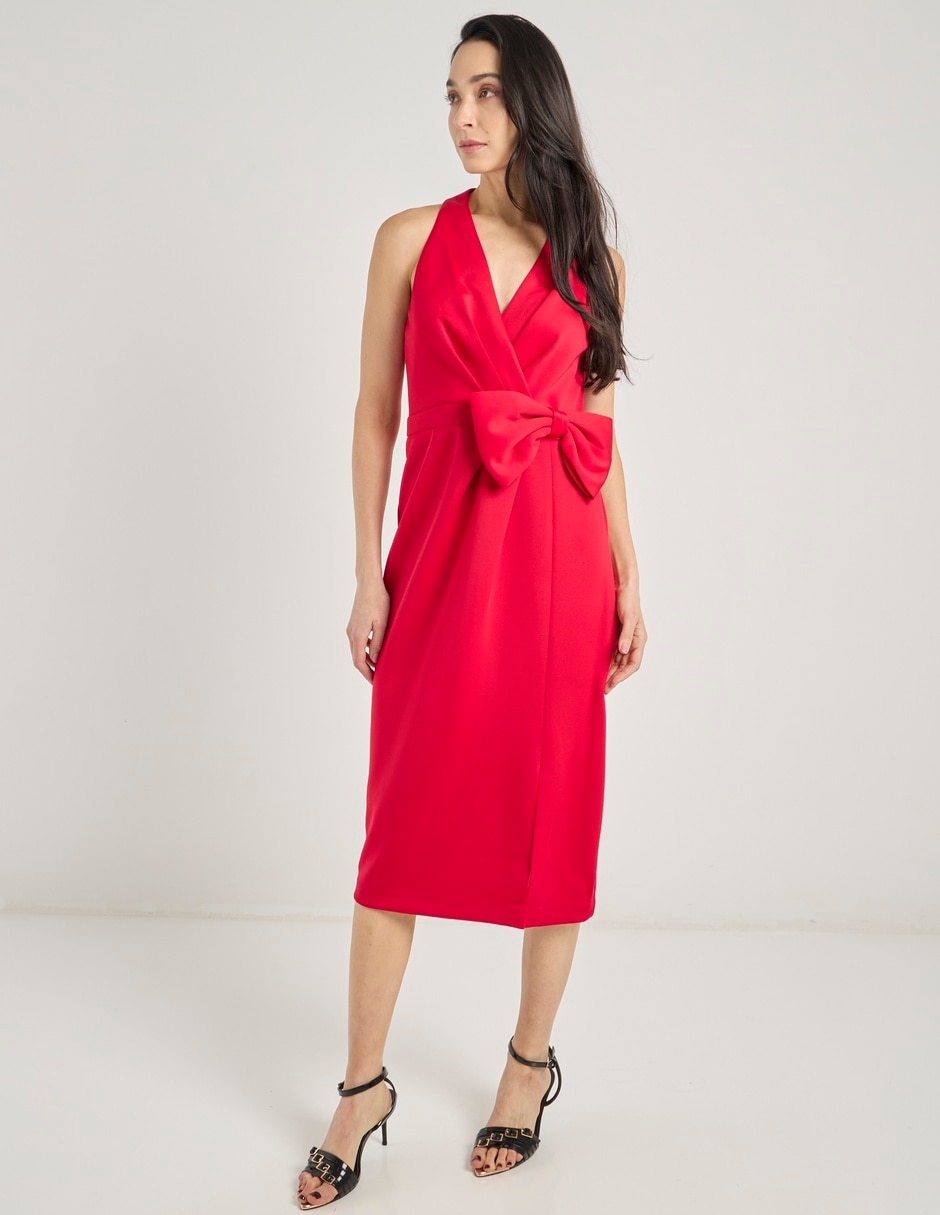 Vestido midi de fiesta escote V