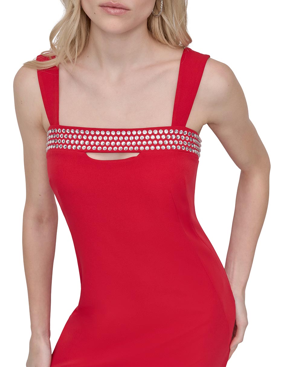 Vestido a la rodilla de fiesta escote Cuadrado