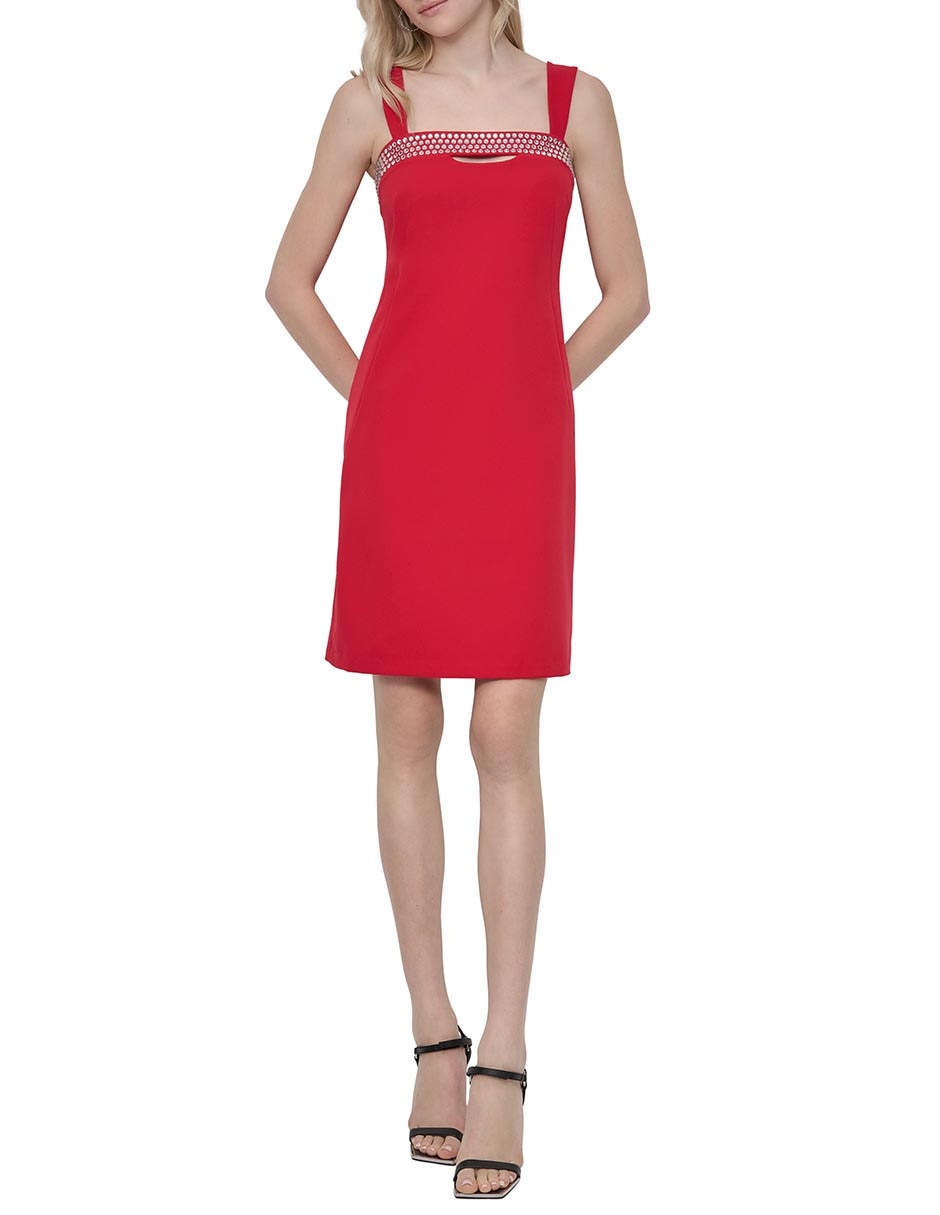 Vestido a la rodilla de fiesta escote Cuadrado 6