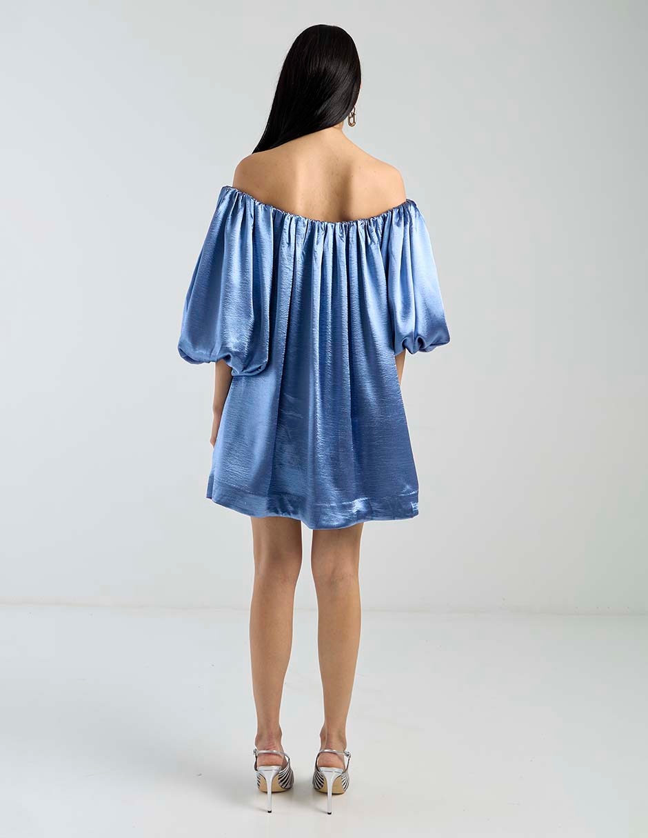 Vestido corto de fiesta escote Bardot
