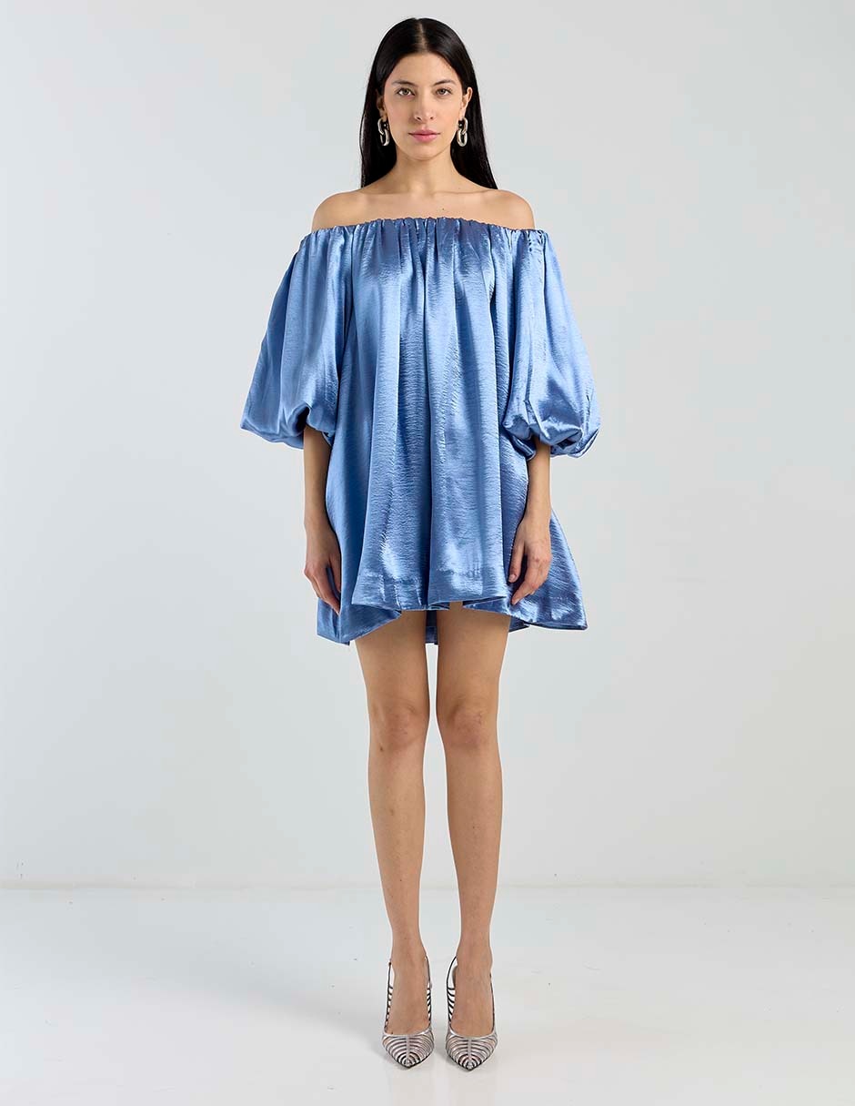 Vestido corto de fiesta escote Bardot