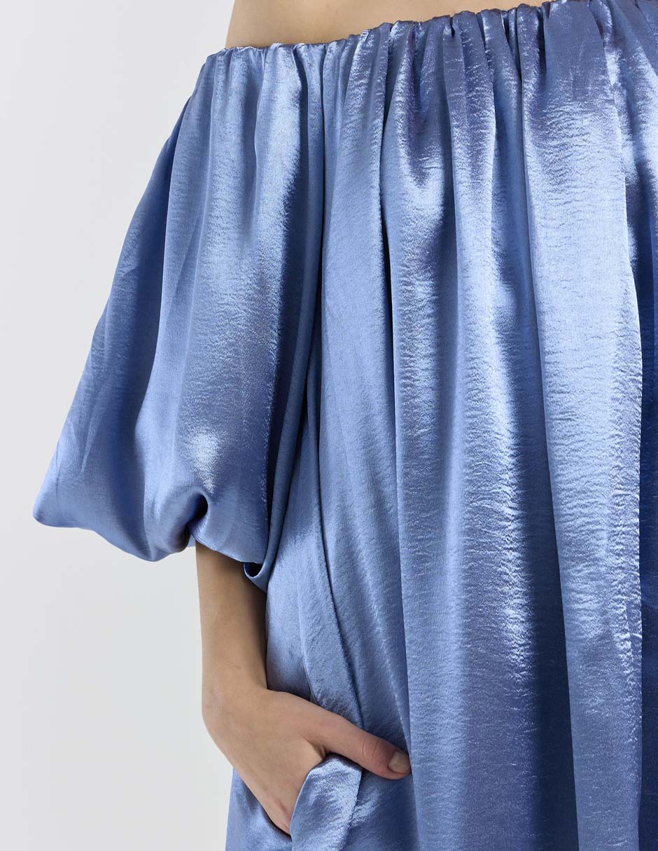 Vestido corto de fiesta escote Bardot