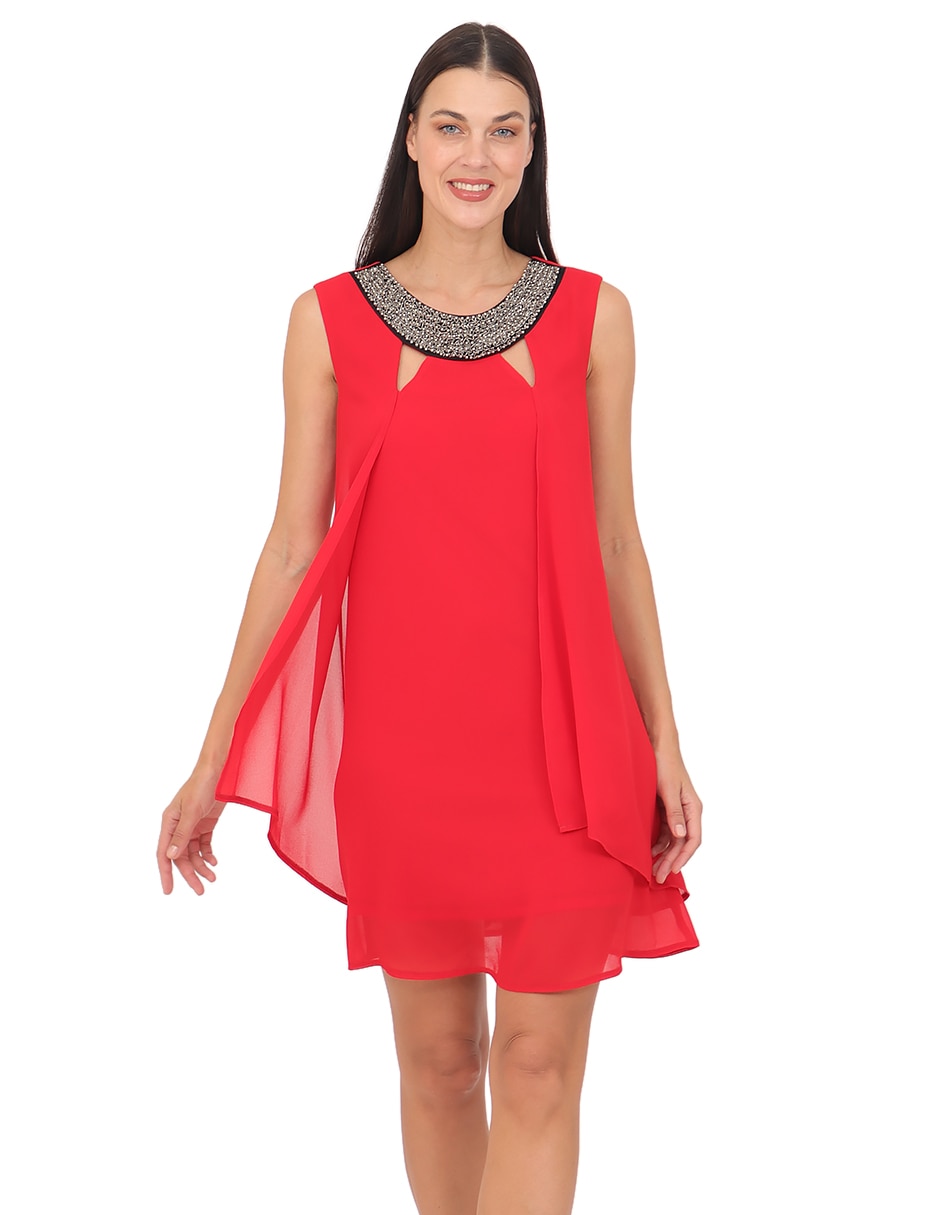 Vestido a la rodilla de fiesta escote redondo